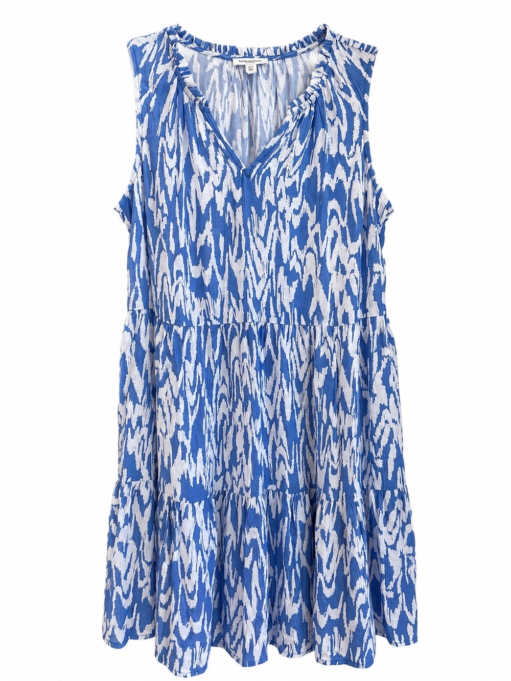 Beach Lunch Lounge Blue White Ikat Tiered Midi Dress Size L